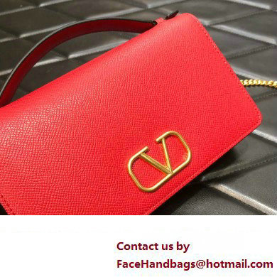 Valentino Vlogo Signature Wallet With Chain in Grainy Calfskin Red 2024