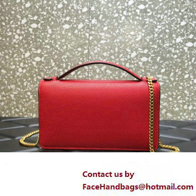 Valentino Vlogo Signature Wallet With Chain in Grainy Calfskin Red 2024