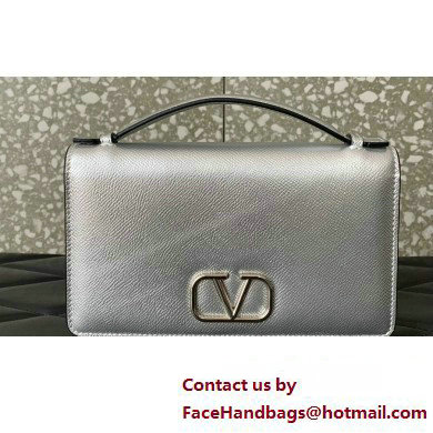 Valentino Vlogo Signature Wallet With Chain in Grainy Calfskin Silver 2024