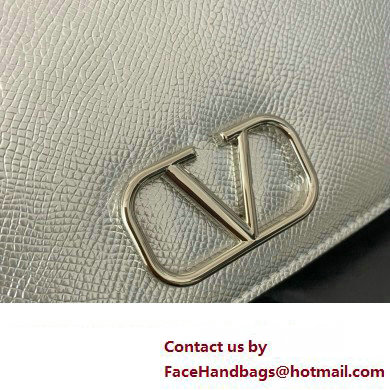 Valentino Vlogo Signature Wallet With Chain in Grainy Calfskin Silver 2024