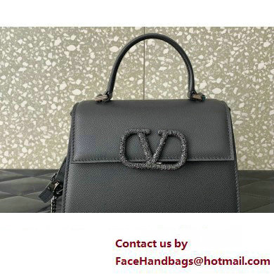 Valentino small VSLING Handbag in grainy calfskin Black with JEWEL EMBROIDERY 2024