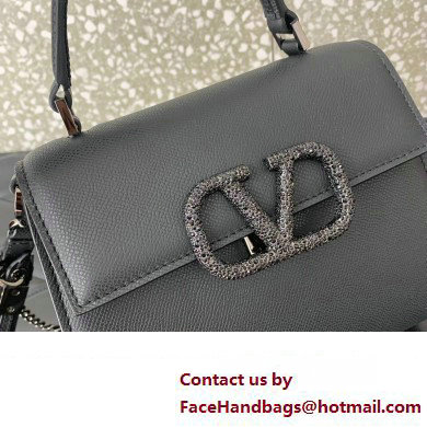 Valentino small VSLING Handbag in grainy calfskin Black with JEWEL EMBROIDERY 2024