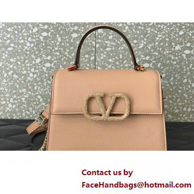 Valentino small VSLING Handbag in grainy calfskin Nude with JEWEL EMBROIDERY 2024 - Click Image to Close