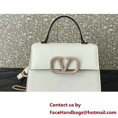 Valentino small VSLING Handbag in grainy calfskin White with JEWEL EMBROIDERY 2024