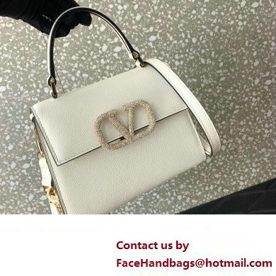 Valentino small VSLING Handbag in grainy calfskin White with JEWEL EMBROIDERY 2024