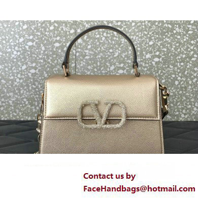 Valentino small VSLING Handbag in metallic Gold grainy calfskin with VLogo Signature crystals 2024 - Click Image to Close