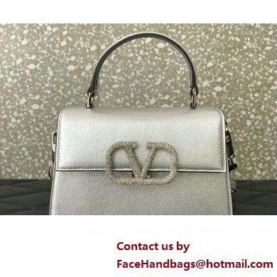 Valentino small VSLING Handbag in metallic Silver grainy calfskin with VLogo Signature crystals 2024