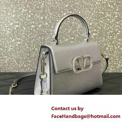 Valentino small VSLING Handbag in metallic Silver grainy calfskin with VLogo Signature crystals 2024