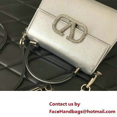 Valentino small VSLING Handbag in metallic Silver grainy calfskin with VLogo Signature crystals 2024