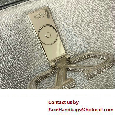 Valentino small VSLING Handbag in metallic Silver grainy calfskin with VLogo Signature crystals 2024