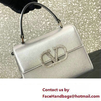 Valentino small VSLING Handbag in metallic Silver grainy calfskin with VLogo Signature crystals 2024