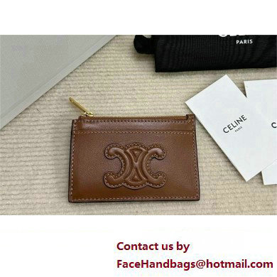 celine Zipped Card Holder in smooth lambskin Tan 10K583 2023