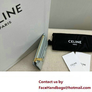 celine Zipped Card Holder in smooth lambskin pale blue 10K583 2023