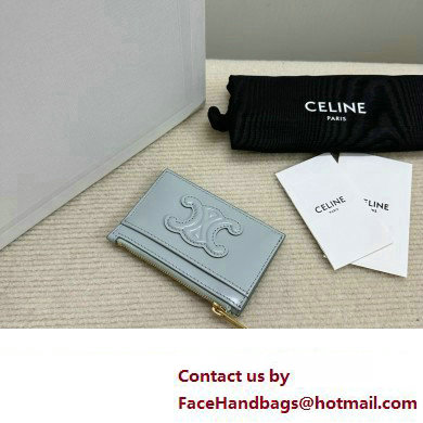 celine Zipped Card Holder in smooth lambskin pale blue 10K583 2023