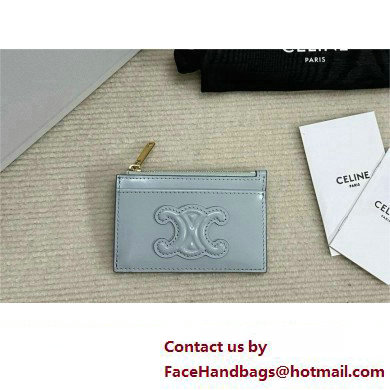 celine Zipped Card Holder in smooth lambskin pale blue 10K583 2023