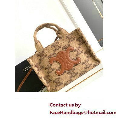 celine small cabas thais in textile with triomphe Camel 2023