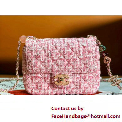 chanel Tweed Resin Quilted Mini Heart Square Flap bag pink/white 2024