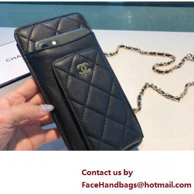 chanel black phone case in grained leather 2023