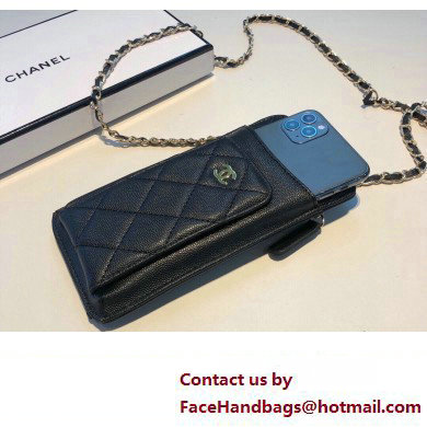 chanel black phone case in grained leather 2023