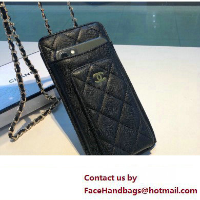 chanel black phone case in grained leather 2023