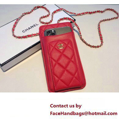 chanel red phone case in grained leather 2023