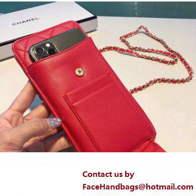 chanel red phone case in grained leather 2023