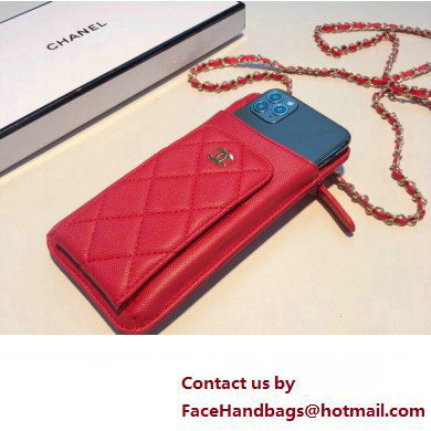 chanel red phone case in grained leather 2023