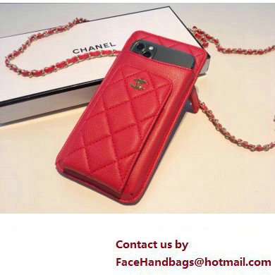 chanel red phone case in grained leather 2023