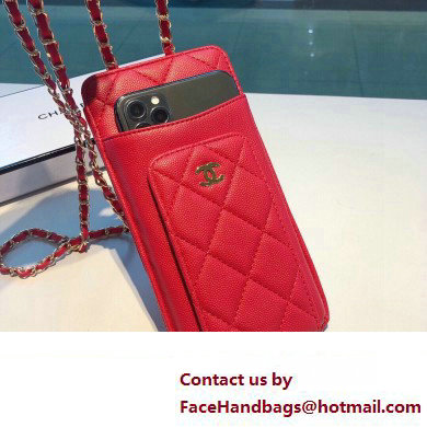 chanel red phone case in grained leather 2023