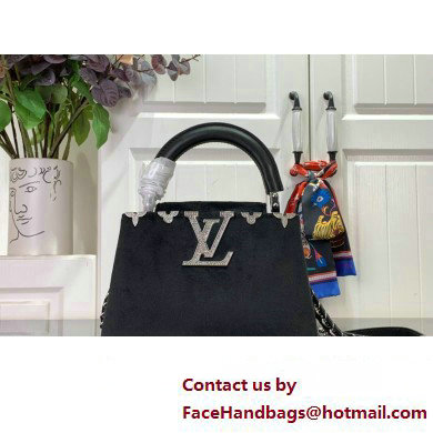 louis vuitton Capucines MINI handbag black WITH crystal flowers M23246 2023