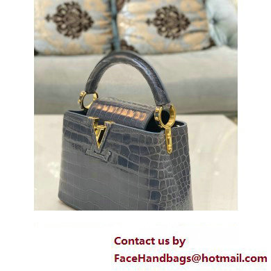 louis vuitton mini CAPUCINES bag dark gray in porosus leather with gold hardware