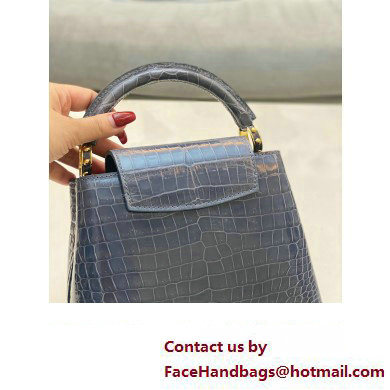 louis vuitton mini CAPUCINES bag dark gray in porosus leather with gold hardware