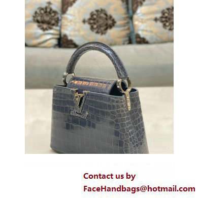 louis vuitton mini CAPUCINES bag dark gray in porosus leather with silver hardware