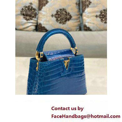 louis vuitton mini CAPUCINES bag in crocodile niloticus bright blue with gold hardware