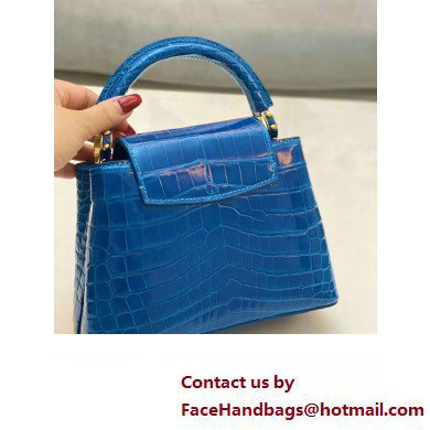 louis vuitton mini CAPUCINES bag in crocodile niloticus bright blue with gold hardware