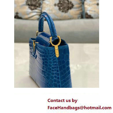 louis vuitton mini CAPUCINES bag in crocodile niloticus bright blue with gold hardware