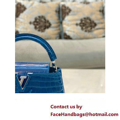 louis vuitton mini CAPUCINES bag in crocodile niloticus bright blue with silver hardware