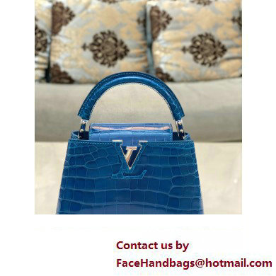 louis vuitton mini CAPUCINES bag in crocodile niloticus bright blue with silver hardware