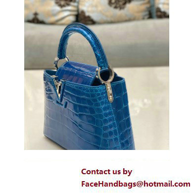 louis vuitton mini CAPUCINES bag in crocodile niloticus bright blue with silver hardware