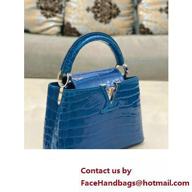 louis vuitton mini CAPUCINES bag in crocodile niloticus bright blue with silver hardware