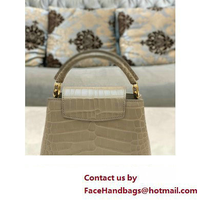 louis vuitton mini CAPUCINES bag in matt alligator leather gray with gold hardware