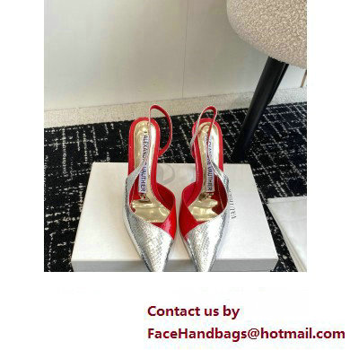 Alexandre Vauthier Heel 10cm Silver snakeskin-effect and Patent Leather Red Slingback pumps 2024