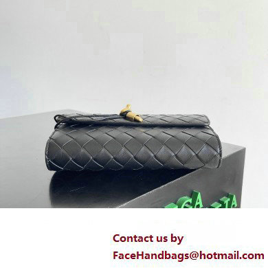 Bottega Veneta Andiamo Large Flap Wallet Black with metallic knot closure 2024