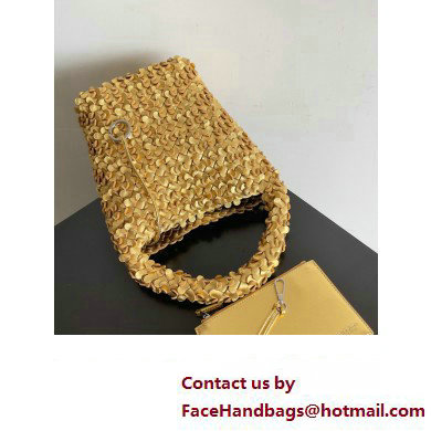 Bottega Veneta Kalimero Bucket bag Intreccio lamina leather Gold 2024