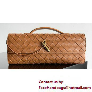 Bottega Veneta Long Clutch Andiamo With Handle Intrecciato leather bag Cognac with metallic knot closure 2024 - Click Image to Close