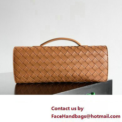 Bottega Veneta Long Clutch Andiamo With Handle Intrecciato leather bag Cognac with metallic knot closure 2024