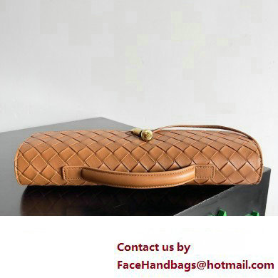 Bottega Veneta Long Clutch Andiamo With Handle Intrecciato leather bag Cognac with metallic knot closure 2024