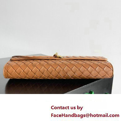 Bottega Veneta Long Clutch Andiamo With Handle Intrecciato leather bag Cognac with metallic knot closure 2024