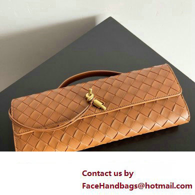 Bottega Veneta Long Clutch Andiamo With Handle Intrecciato leather bag Cognac with metallic knot closure 2024