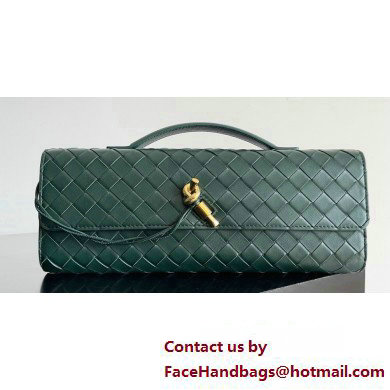 Bottega Veneta Long Clutch Andiamo With Handle Intrecciato leather bag Emerald green with metallic knot closure 2024